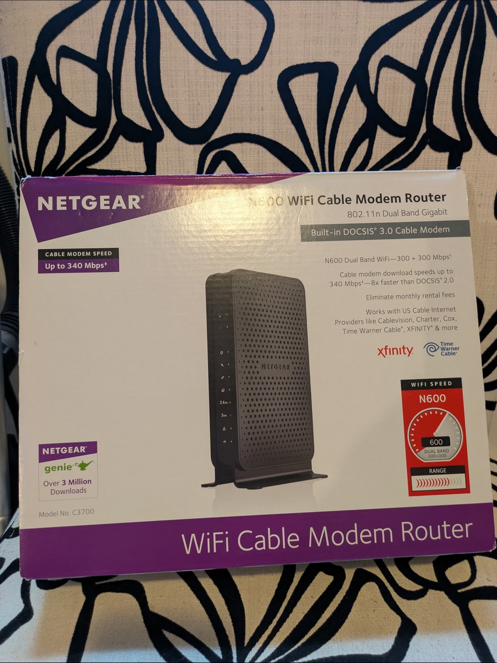 NETGEAR Black and Purple WiFi Cable Modem Router